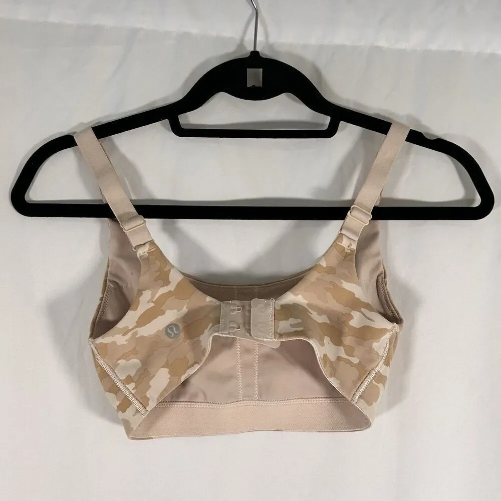 Lululemon Sports Bra Women's 4 C D Brown Camo Strappy Hook Eye Elastic band